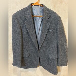 Lands' End direct merchants vintage wool Charcoal Herringbone Blazer 40 regular